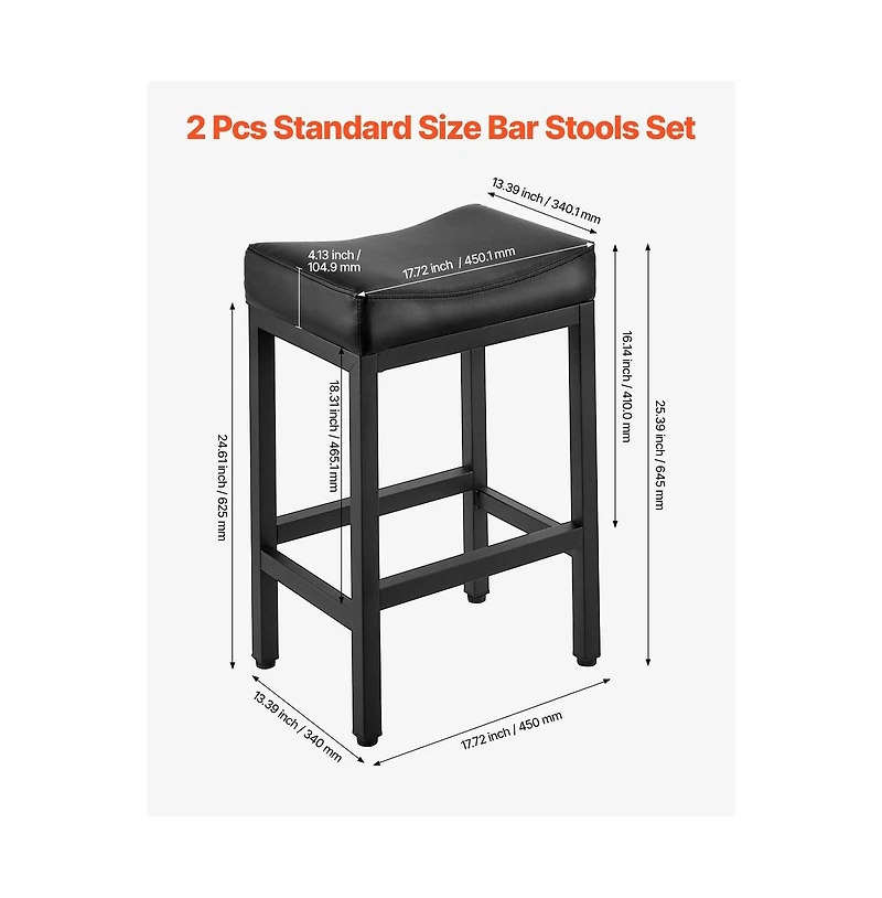 Sugift Bar Stool Set of 2 Pu Leather Counter Height Stools