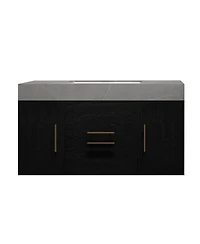 Sillysis 39.4 Inch Floating Bathroom Vanity with Faux Marble Top, Luxury Modern Black Wall Mounted Solid Wood Cabinet and Ceramic Sink