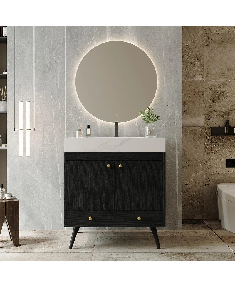 Sillysis 30 Inch Freestanding Bathroom Vanity, Sintered Stone Top, Ceramic Sink, Modern Storage Drawer and Cabinet for Compact Bath