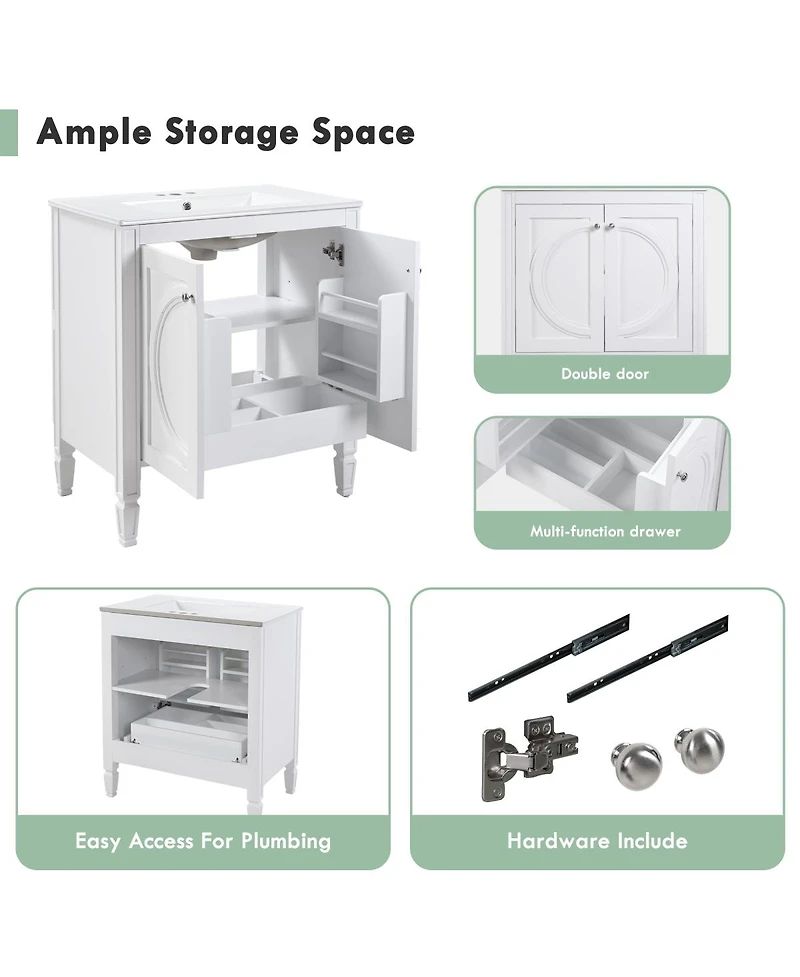 Sillysis 30 Inch Modern Bathroom Vanity with Ceramic Sink, No Assembly Required, Soft-Close Doors and Ample Storage for Home Bath