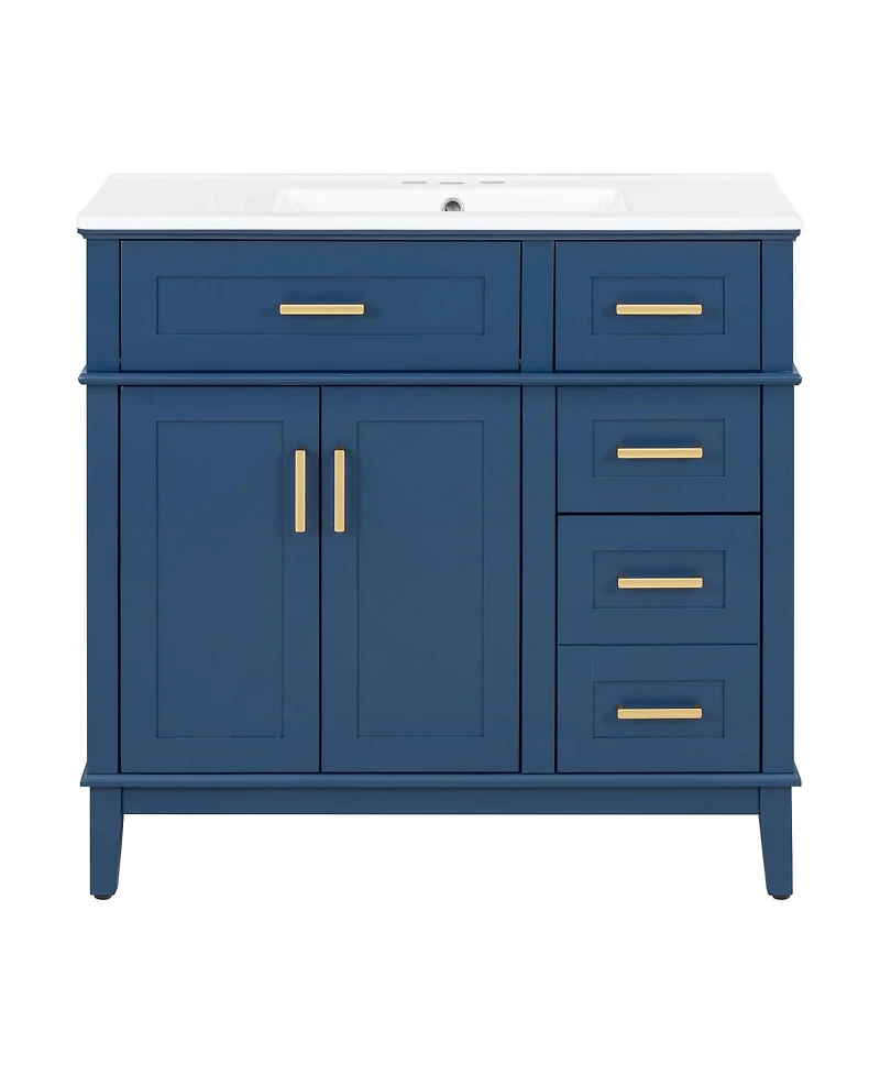 Sillysis 36" Modern Bathroom Vanity with Sink, Freestanding Solid Wood Cabinet, Soft Close Drawers for Home
