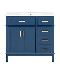 Sillysis 36" Modern Bathroom Vanity with Sink, Freestanding Solid Wood Cabinet, Soft Close Drawers for Home