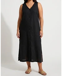 Universal Standard Plus Islet Button-Down Linen Maxi Dress