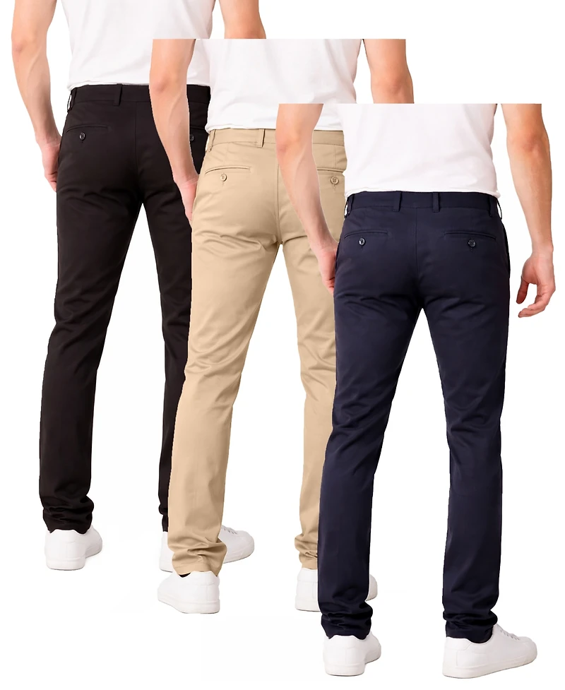 Galaxy By Harvic Men's Super Stretch Slim-Fit Chino Pants Set, 3-Pack
