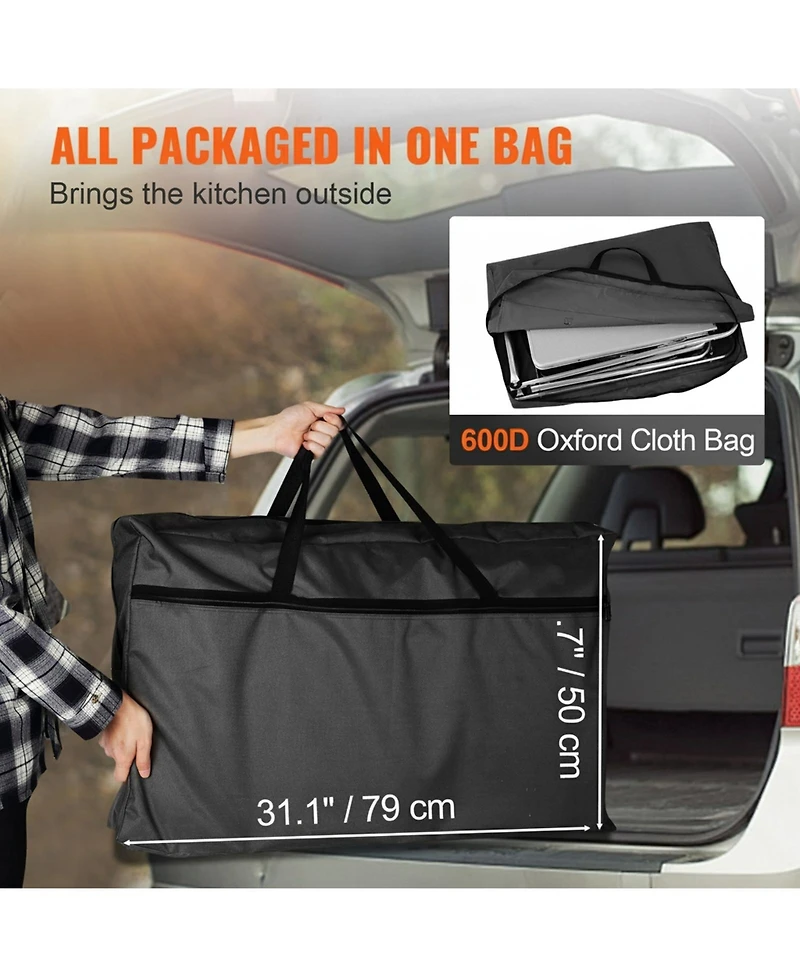 Gouun Folding Camping Kitchen Table with 3 Cupboards, Detachable Windscreen and Carrying Bag
