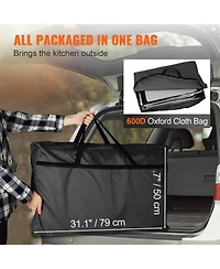 Gouun Folding Camping Kitchen Table with 3 Cupboards, Detachable Windscreen and Carrying Bag