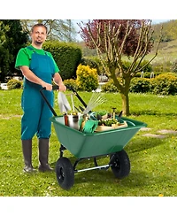 Slickblue Heavy Duty Dual Wheel Wheelbarrow Cart with Air Filled Tires for Garden and Lawn