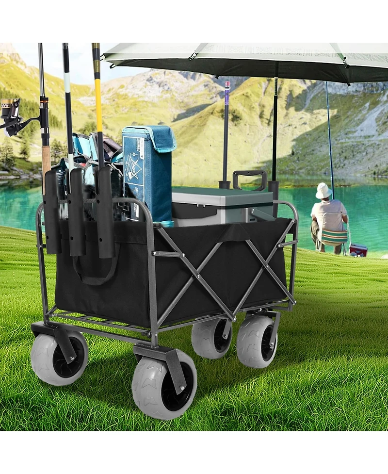 Mondawe 500lbs Foldable Steel Storage Wagon Utility Carts w/ Waterproof Fishing Cart with Rod Holders