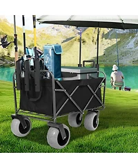 Mondawe 500lbs Foldable Steel Storage Wagon Utility Carts w/ Waterproof Fishing Cart with Rod Holders