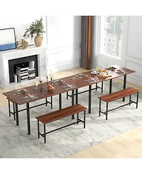 Gouun 3-Piece Extendable Dining Table with 2 Tuck-Away Benches for 4-6 Seating