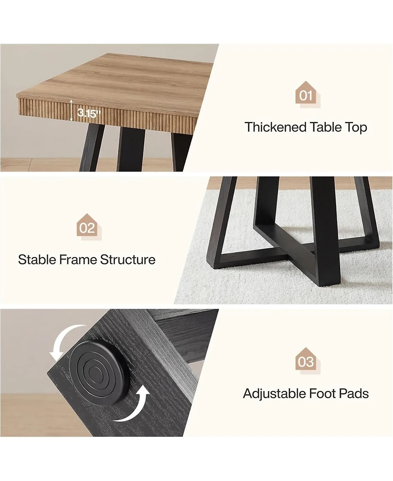 Tribesigns 31.5-Inch Square Dining Table for 4, Rustic Wood Kitchen Table with Fluted Edge and Sturdy X-Base, Farmhouse Small Dining Room Table