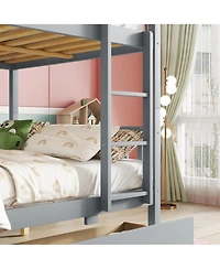 Sailvan full Over Rubber Wood Bunk Bed with 2 Drawers, Convertible into Beds Ladder