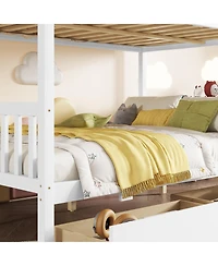 Sailvan full Over Rubber Wood Bunk Bed with 2 Drawers, Convertible into Beds Ladder
