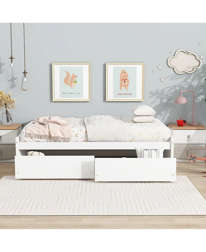 Sailvan Bed with 2 Drawers, Solid Rubber Wood