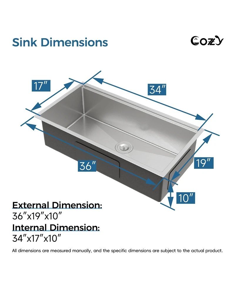 Busdays 33 x 22 Inch Stainless Steel Kitchen Sink Single Bowl Overmount Handmade with Cutting Board and Colander