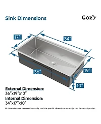 Busdays 33 x 22 Inch Stainless Steel Kitchen Sink Single Bowl Overmount Handmade with Cutting Board and Colander