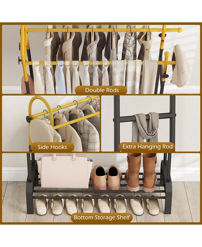 Slickblue Double Hanging Clothes Rack with Dual Rods, Heavy Duty Garment Storage Stand