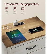 Slickblue Farmhouse Bedside Table with Charging Station and Storage