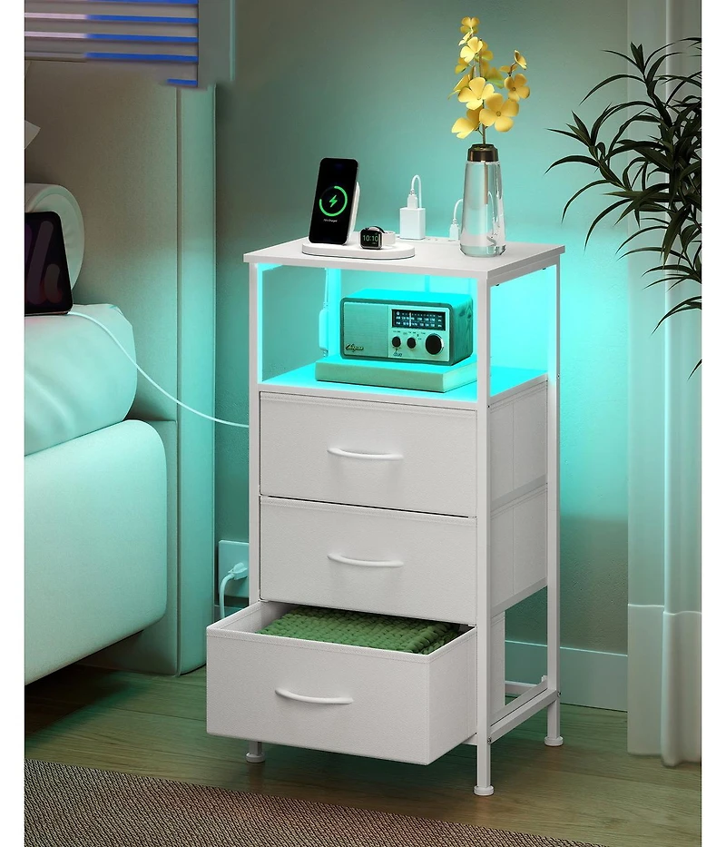Slickblue Led Smart Bedside Table with Charging Station and App Control