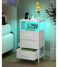 Slickblue Led Smart Bedside Table with Charging Station and App Control
