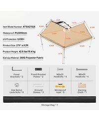 Gouun 270-Degree Vehicle Awning 8.2 ft Height, Retractable Car Side Awning with UV50+ Protection and Storage Bag