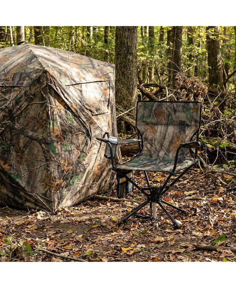 Gouun 360-Degree Silent Swivel Hunting Chair, Portable Foldable Seat with Cup Holder and Storage Pockets
