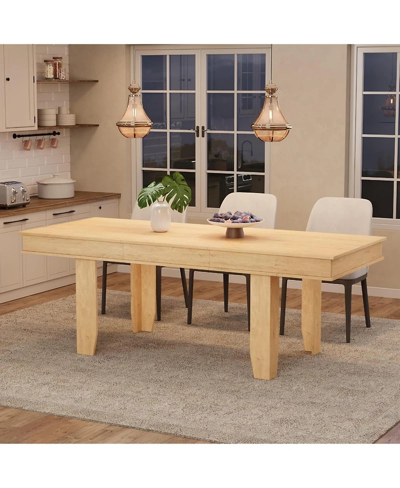 gaomon 63 in-86.6 in Extendable Dining Room Table for 6-10, Farmhouse Kitchen Tables w/Wooden Sturdy Frame, Large Rectangular Dinner Table