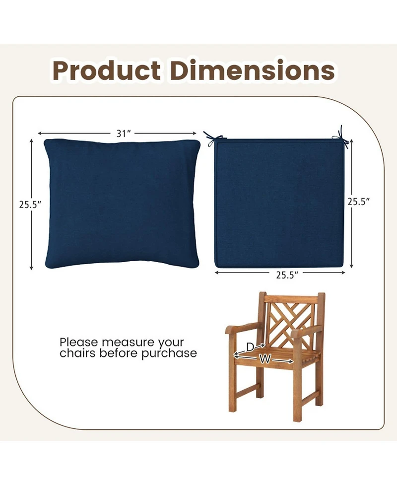 Gouun Deep Seat Outdoor Patio Chair Cushion Pad Set with Rope Tie Belts