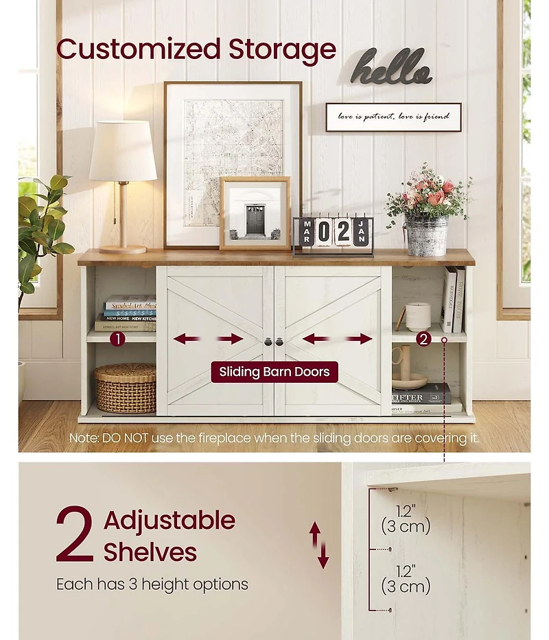Slickblue Farmhouse Style Entertainment Center with Sliding Barn Door Storage