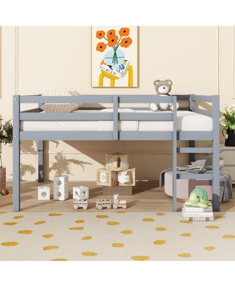Sailvan Rubber Wood Loft Bed with Ladder