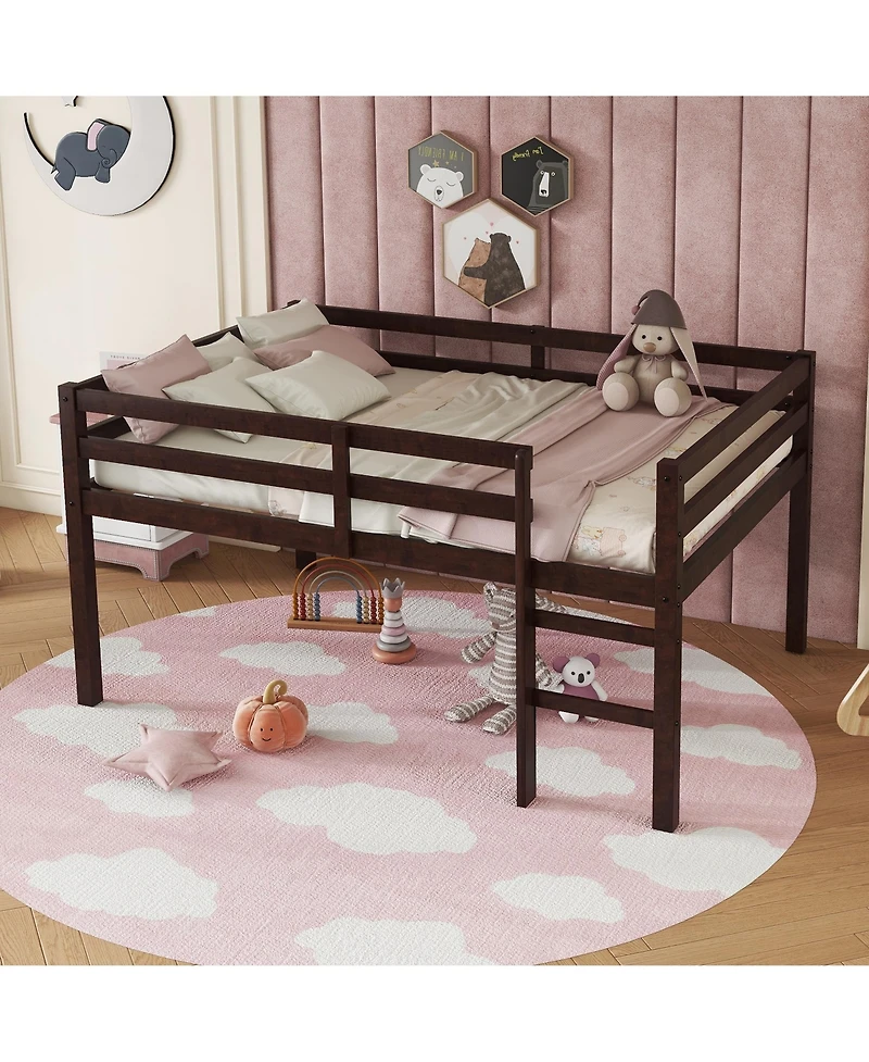 Sailvan Rubber Wood Loft Bed with Ladder