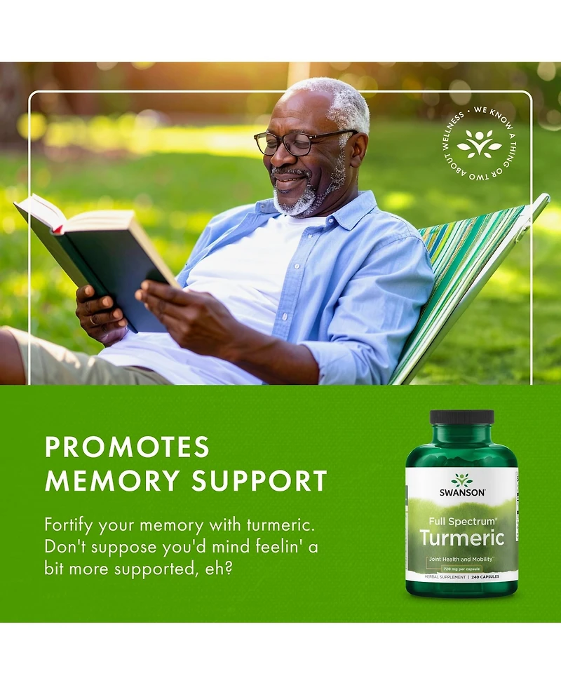 Swanson Turmeric Antioxidant Supplement, Joint, Heart, Liver, Mood and Memory Support, Curcuma Longa 720 Miligram, 240 Capsules, 120 Servings