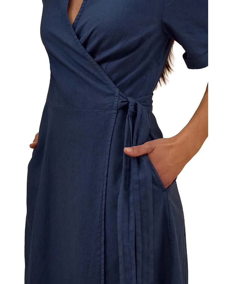 Celtic & Co. Women's and Luxurious Linen Wrap Midi Dress