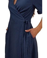 Celtic & Co. Women's and Luxurious Linen Wrap Midi Dress