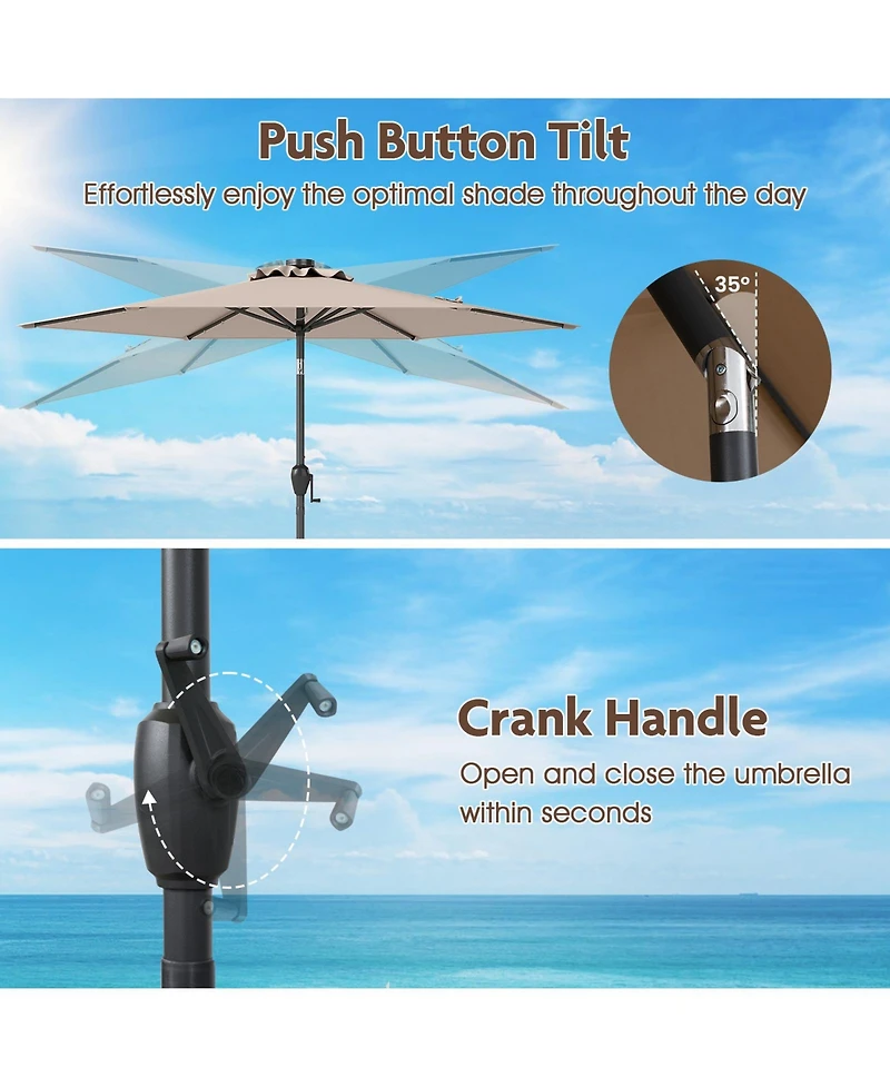 Gouun 7.5 feet Solar Powered Patio Umbrella with 18 Led Lights and Crank Handle
