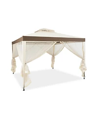 Gouun 10 x 10 feet Patio Gazebo with Mosquito Netting and Double-Tier Roof