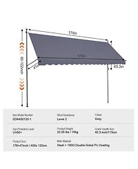 Gouun 178 x 47 in Retractable Patio Awning with Manual Crank Handle, Adjustable Height 86 to 122 in