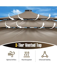 Gouun 10 feet Solar Led 3-Tier Vented Patio Umbrella with 32 Lights and Tilt Adjustment
