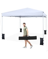 Gouun 10 x 10 feet Pop-Up Canopy Tent with Carrying Bag, 4 Sandbags and 3-Level Height