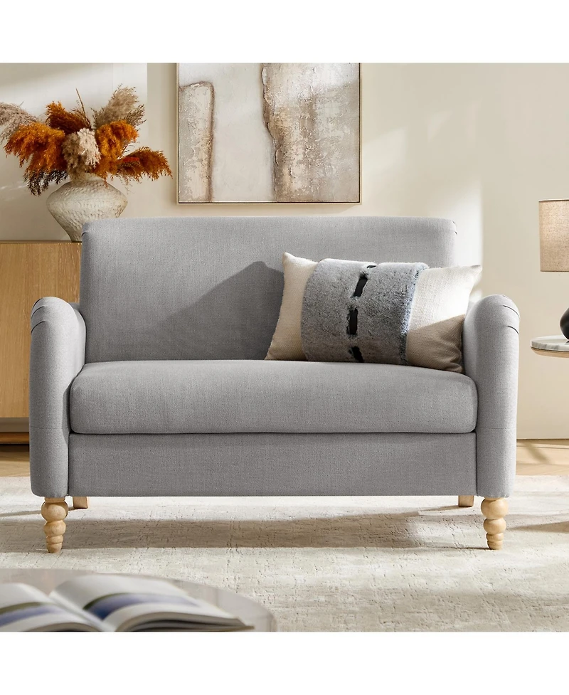 Hulala Home Terren 50.5"W Farmhouse Linen Upholstery Loveseat With Solid Wood Spindle Legs
