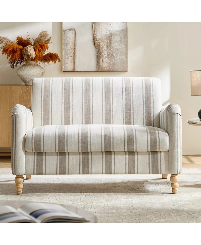 Hulala Home Terren 50.5"W Farmhouse Linen Upholstery Loveseat With Solid Wood Spindle Legs