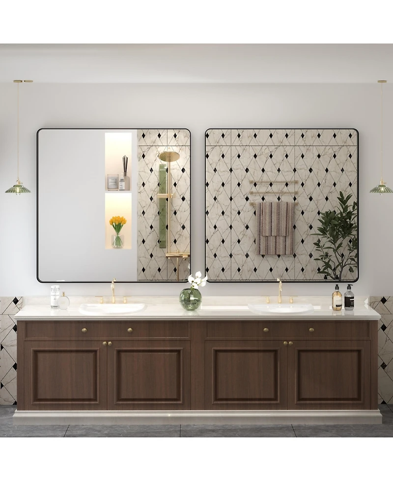 Apmir 38" x 38" High-Strength Tempered Glass and Aluminum Alloy Framed Wall Decor Bathroom Vanity Mirror