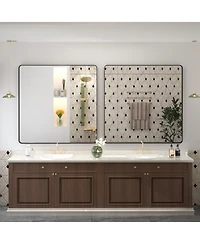 Apmir 38" x 38" High-Strength Tempered Glass and Aluminum Alloy Framed Wall Decor Bathroom Vanity Mirror