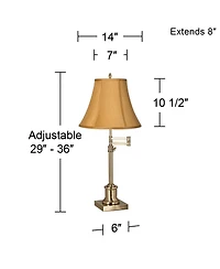 360 Lighting Traditional Swing Arm Desk Table Lamp Adjustable Height 36" Tall Antique Brass Bell Shade for Living Room Bedroom