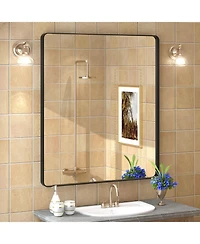 Apmir 32" x 36" High-Strength Tempered Glass and Aluminum Alloy Framed Wall Decor Bathroom Vanity Mirror