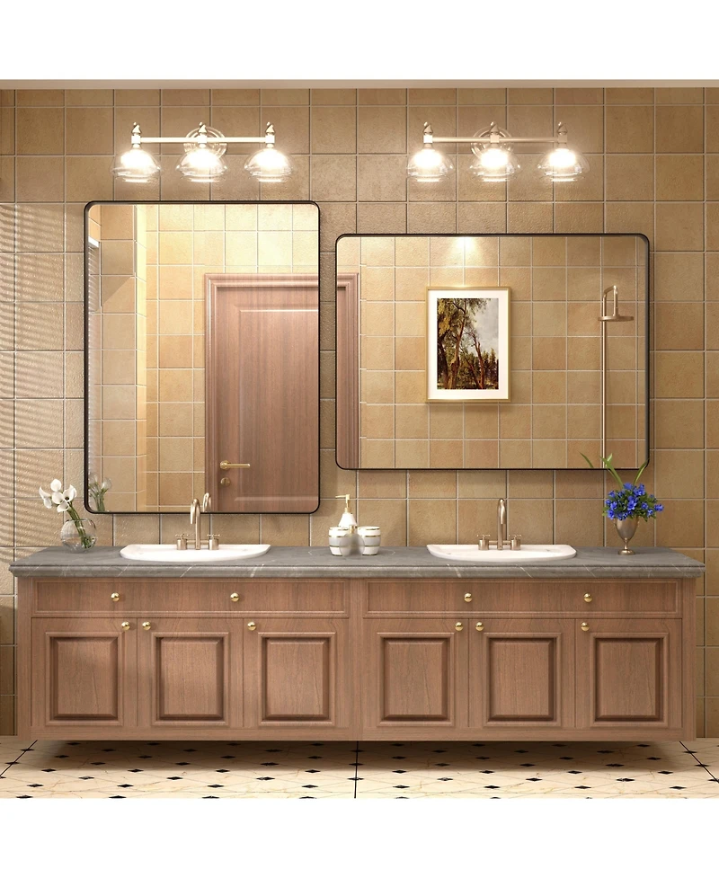 Apmir 30" x 40" High-Strength Tempered Glass and Aluminum Alloy Framed Wall Decor Bathroom Vanity Mirror
