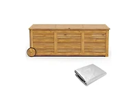 sumyeg Rolling Patio Wooden Deck Box with 2 Wheels and Side Handle for Outdoor