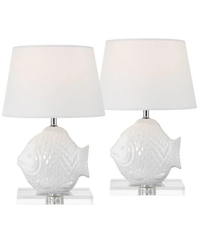 360 Lighting Finely 13 1/2"H Tropical Fish Ceramic Lamp Set of 2