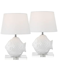 360 Lighting Finely 13 1/2"H Tropical Fish Ceramic Lamp Set of 2
