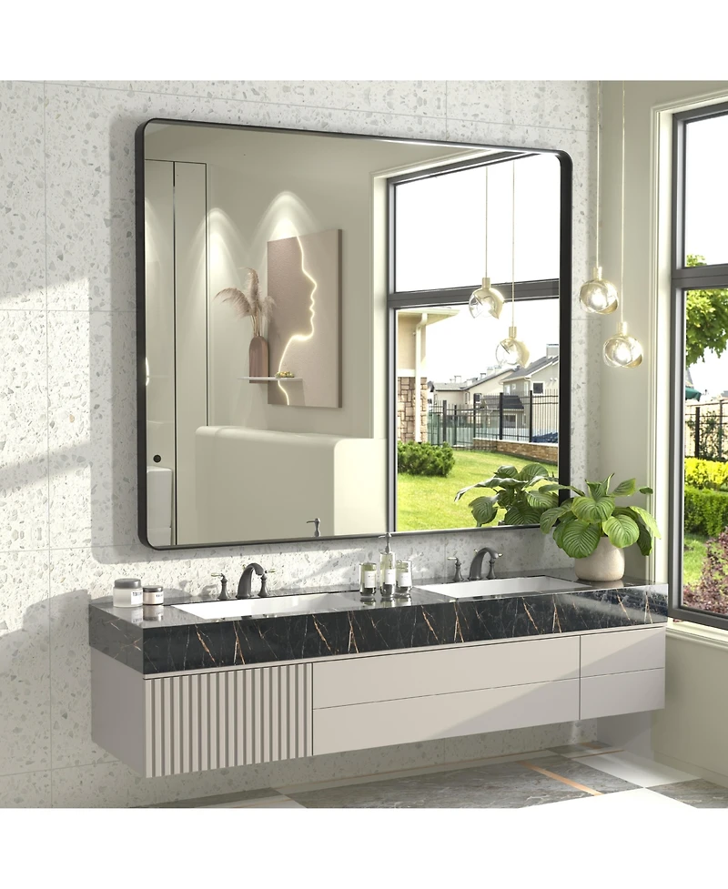 Apmir 48" x 40" High-Strength Tempered Glass and Aluminum Alloy Framed Wall Decor Bathroom Vanity Mirror